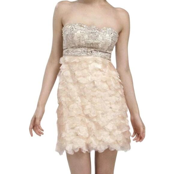 Sue Wong Nocturne Beaded Sheer Petal Sheath Cocktail Dress Ruffled Navy 2 - Picture 1 of 5